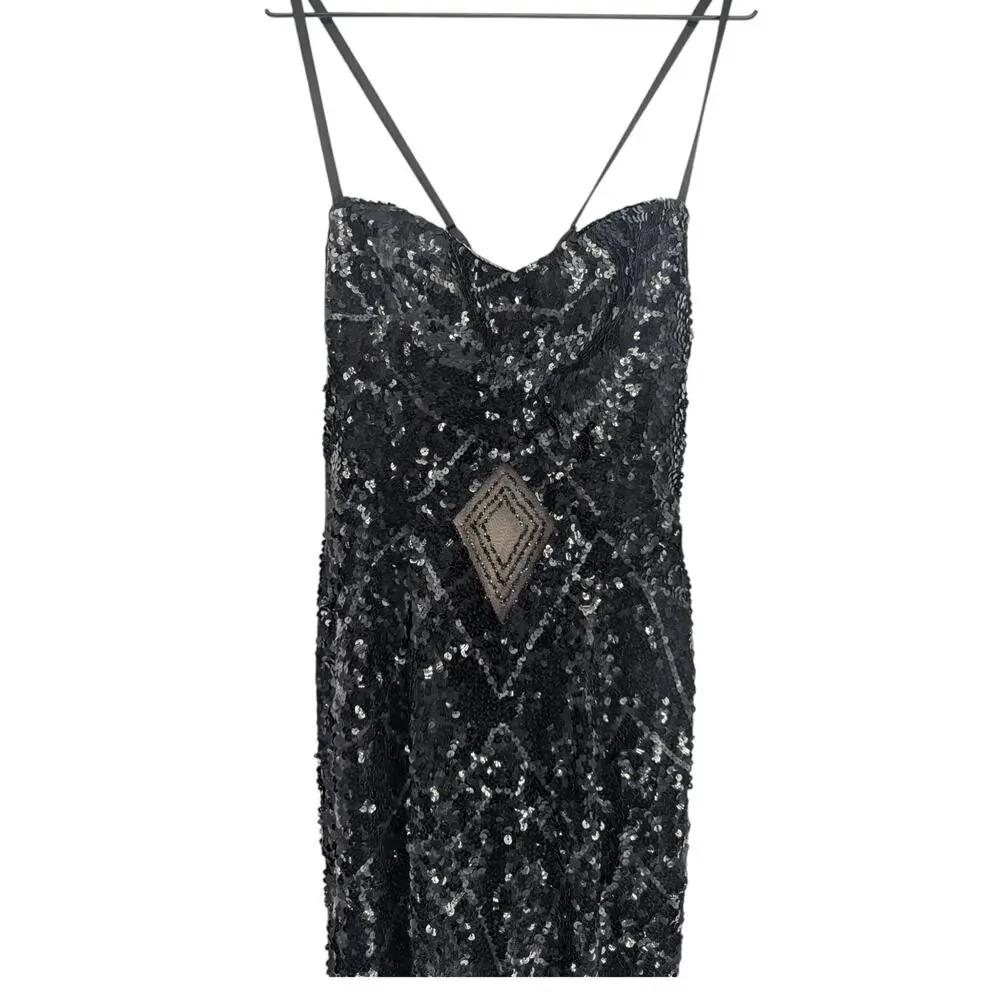 Mandalay Black Sequin High Low Formal Dress Size 4